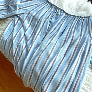 Blue Stripe Off- the Shoulder Ruffle Top